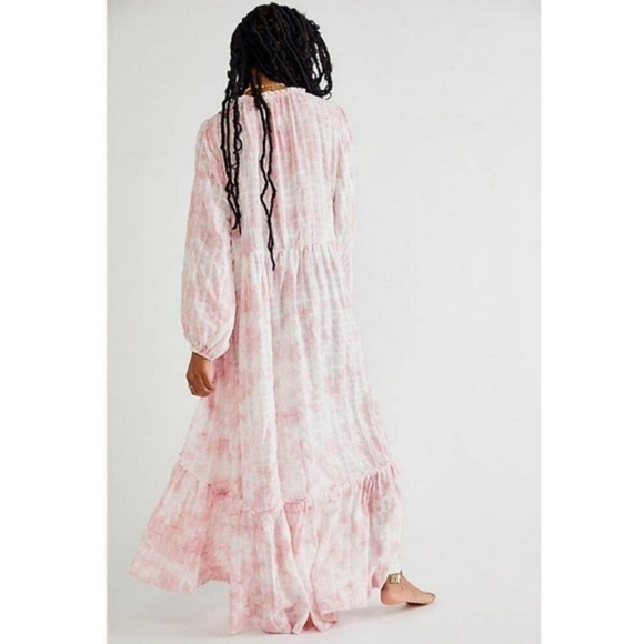 Free People Edie Maxi Dress LS Button Front Tiered Pleated Washed Rose XS NWT - Picture 11 of 16